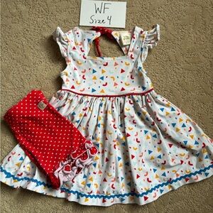 Wildflower Girls White Confetti Print Dress with Red Polka Dot Shorties - Size 4